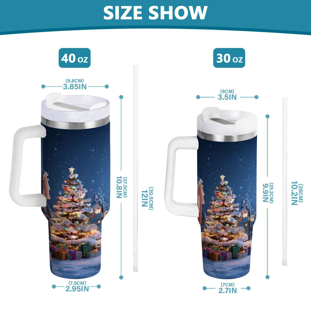 30 oz Insulated Stainless Steel Tumbler Double Wall Stainless Steel Tumbler with 2-Way Drinking Christmas Night Scene - Pick 155