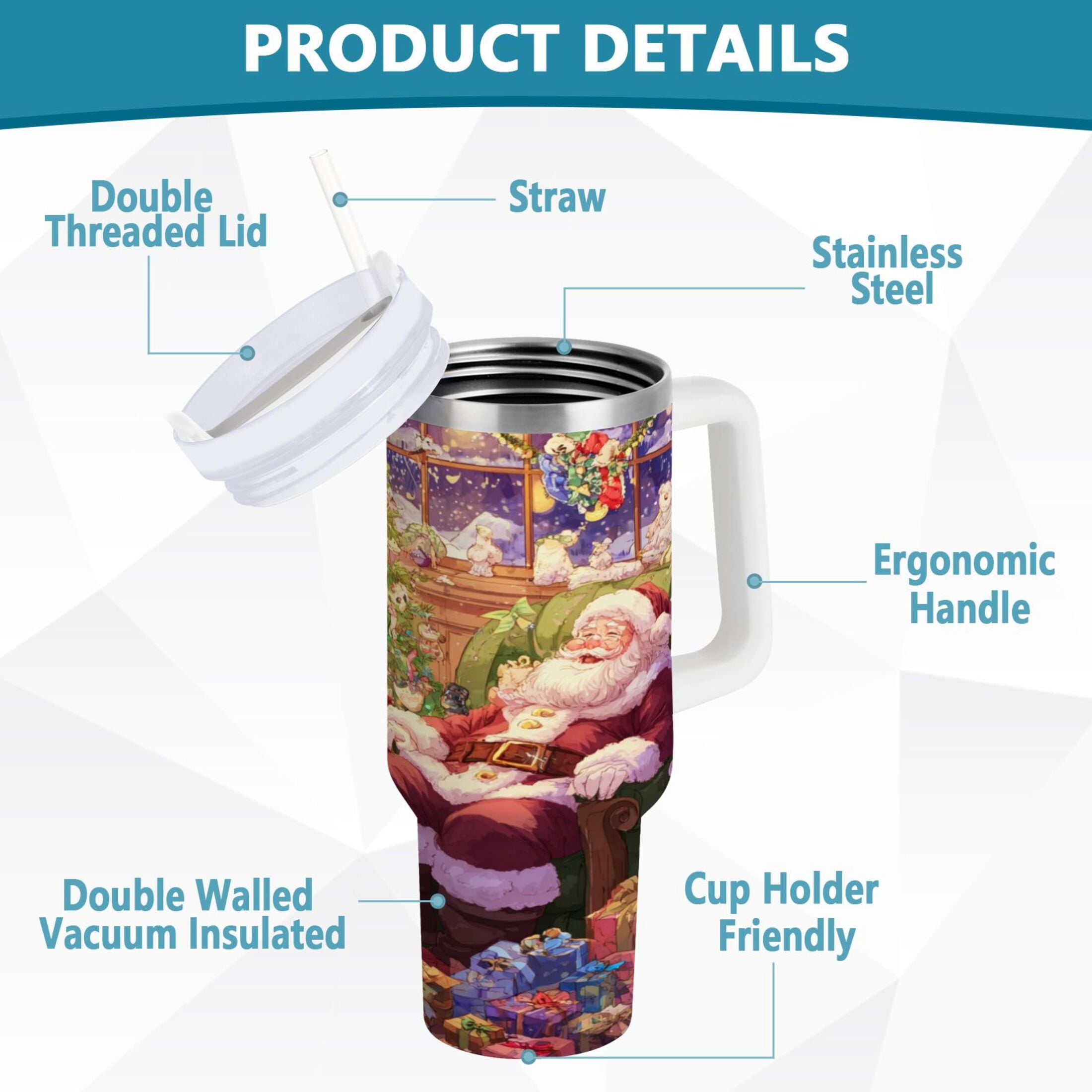 40 oz Insulated Stainless Steel Tumbler Double Wall Stainless Steel Tumbler with 2-Way Drinking Festive Christmas Scene - Pick 513