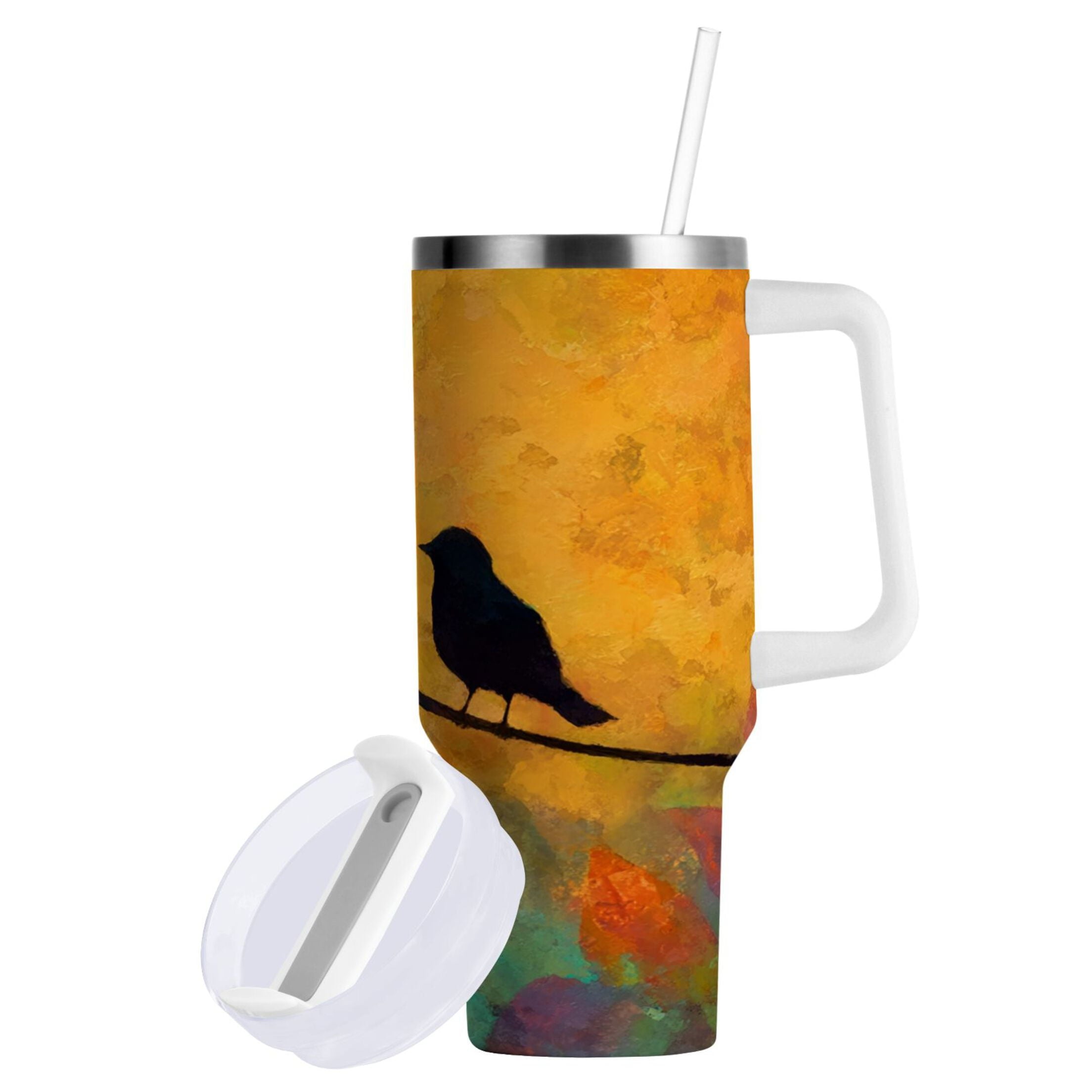 30 oz Insulated Stainless Steel Tumbler Double Wall Stainless Steel Tumbler with 2-Way Drinking Birds on A Wire - Pick 111