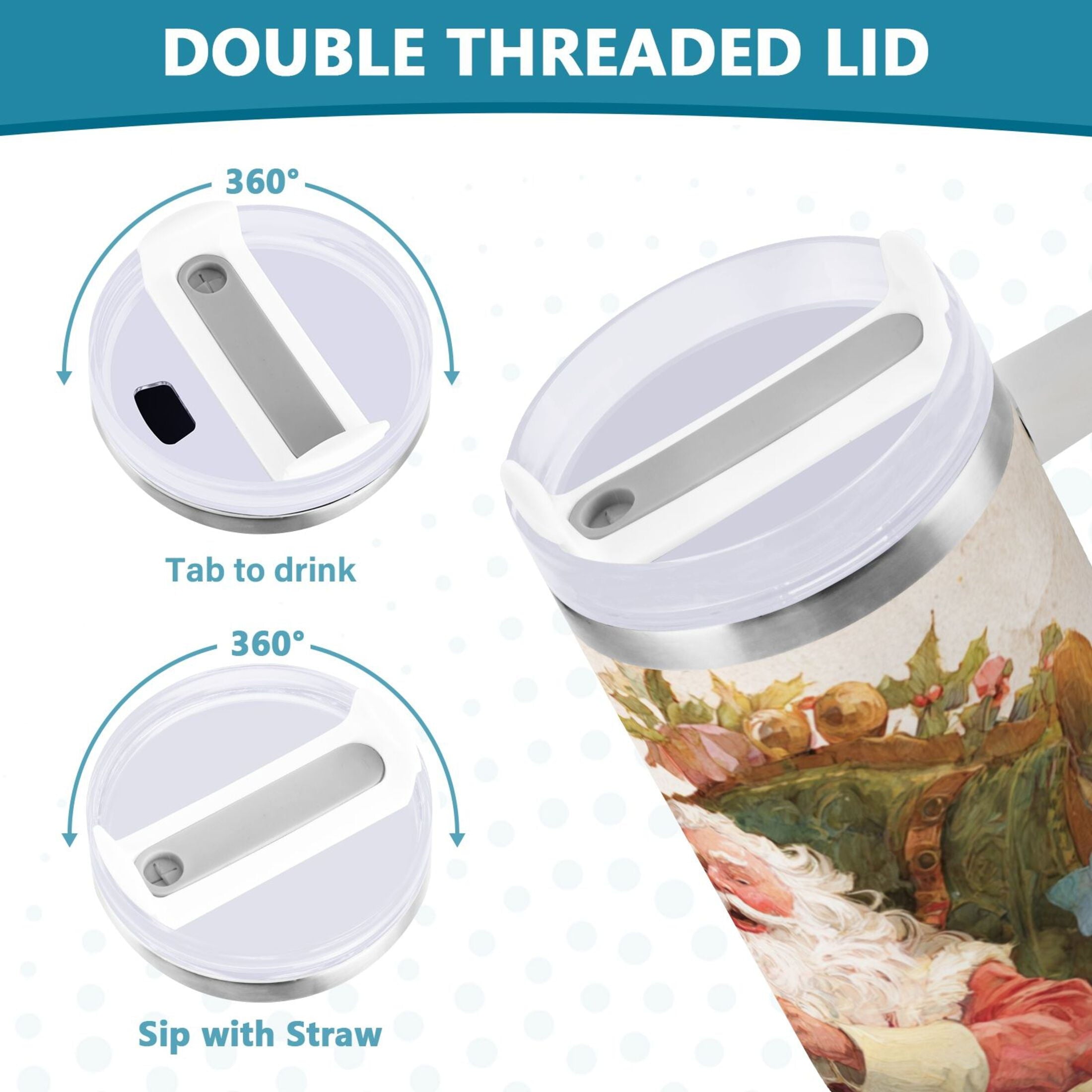 30 oz Insulated Stainless Steel Tumbler Double Wall Stainless Steel Tumbler with 2-Way Drinking Santa Claus Sitting in Chair - Pick 509