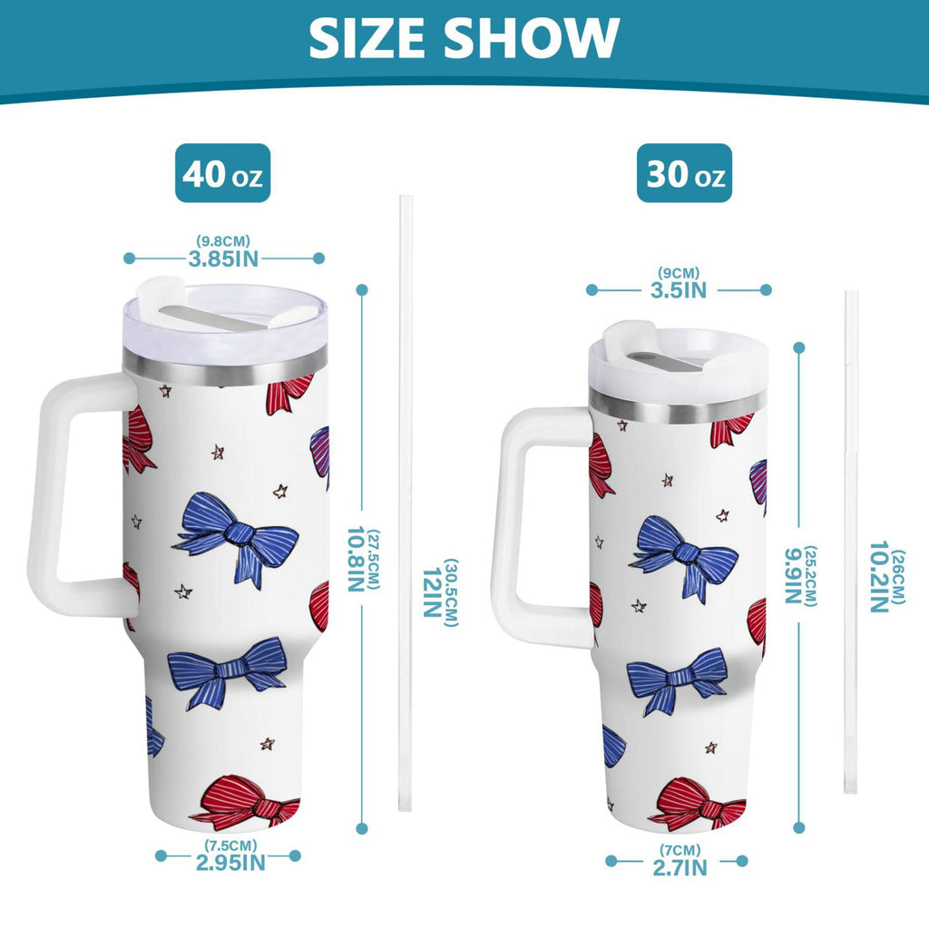 30 oz Insulated Stainless Steel Tumbler Double Wall Stainless Steel Tumbler with 2-Way Drinking Red and Blue Stripe Bows - Pick 524