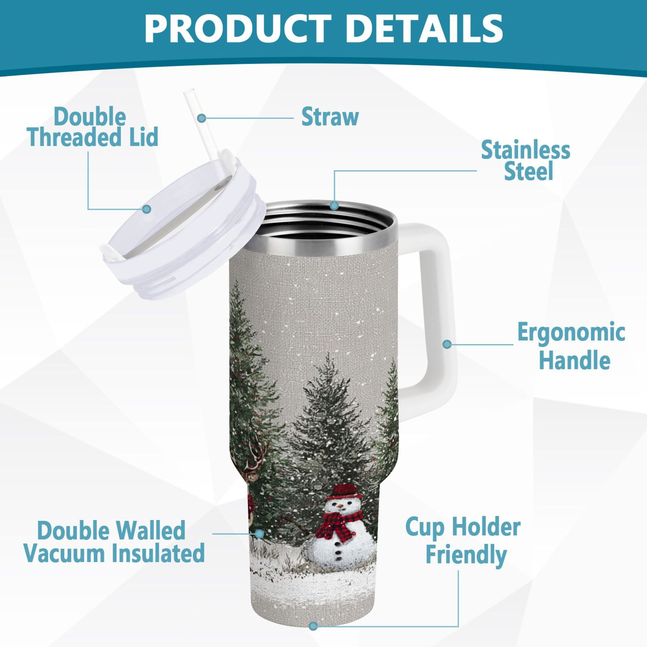 30 oz Insulated Stainless Steel Tumbler Double Wall Stainless Steel Tumbler with 2-Way Drinking Christmas Deer and Snowmen - Pick 797