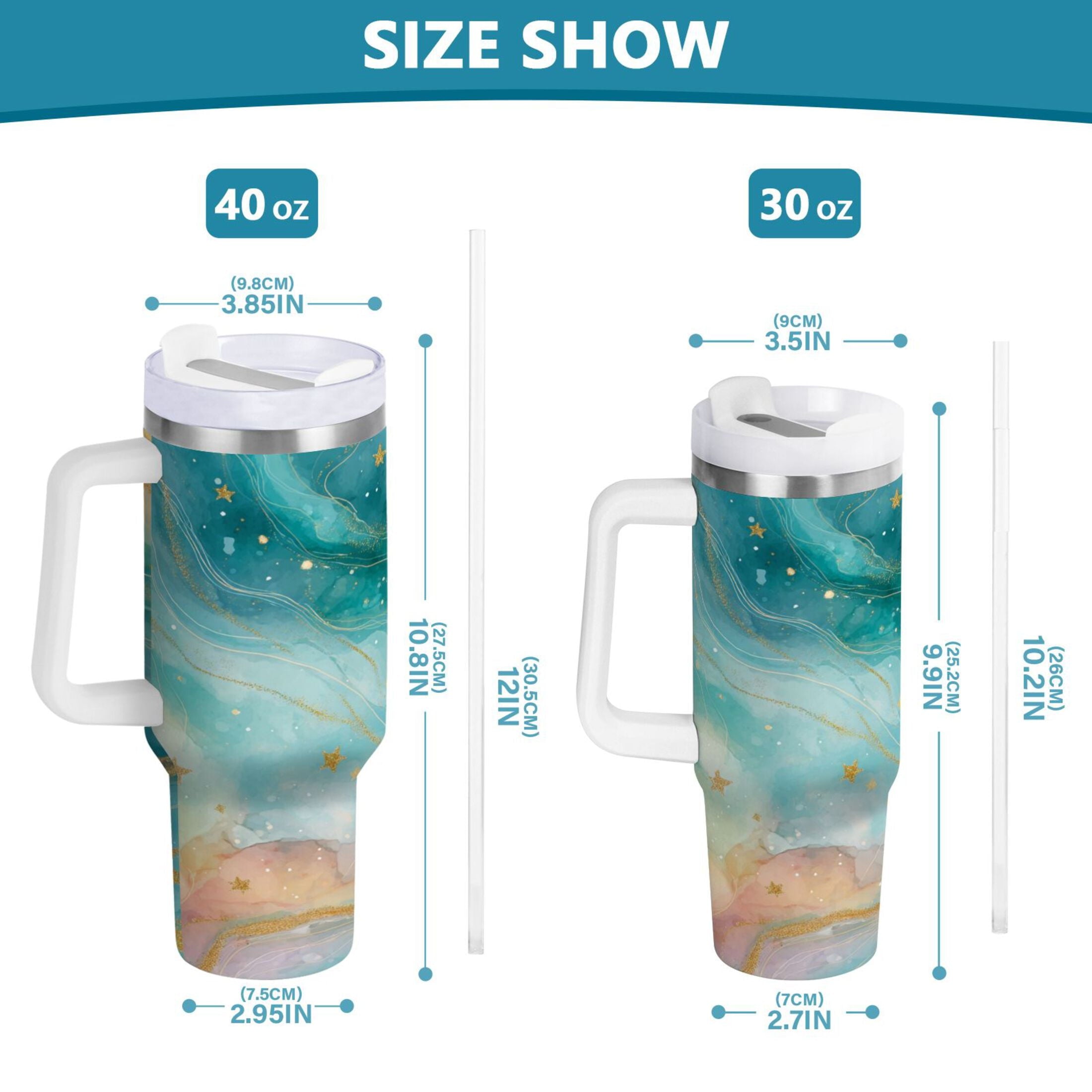 40 oz Insulated Stainless Steel Tumbler Double Wall Stainless Steel Tumbler with 2-Way Drinking Beautiful Watercolor Stars - Pick 751