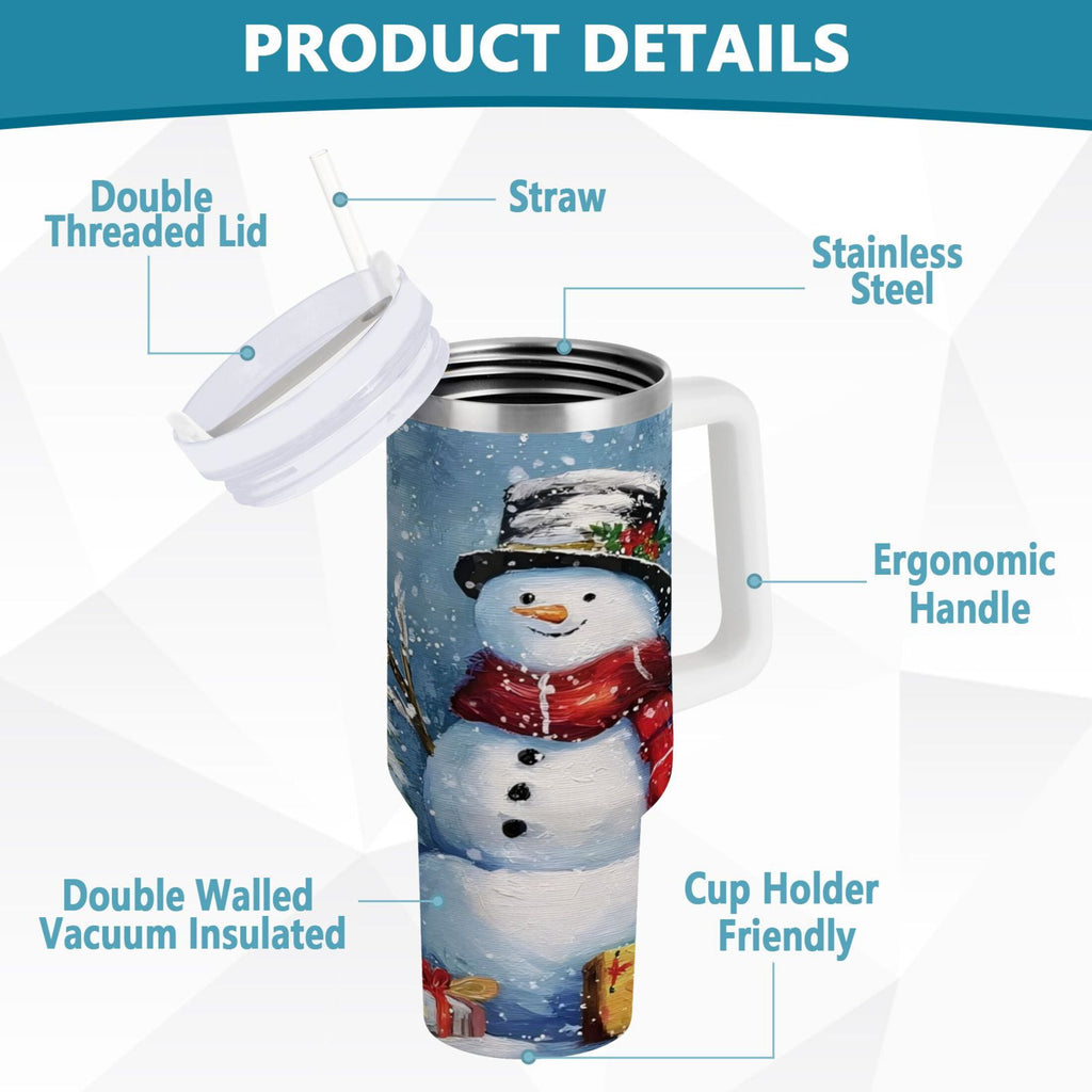 30 oz Insulated Stainless Steel Tumbler Double Wall Stainless Steel Tumbler with 2-Way Drinking Christmas Scene with Snowman - Pick 310