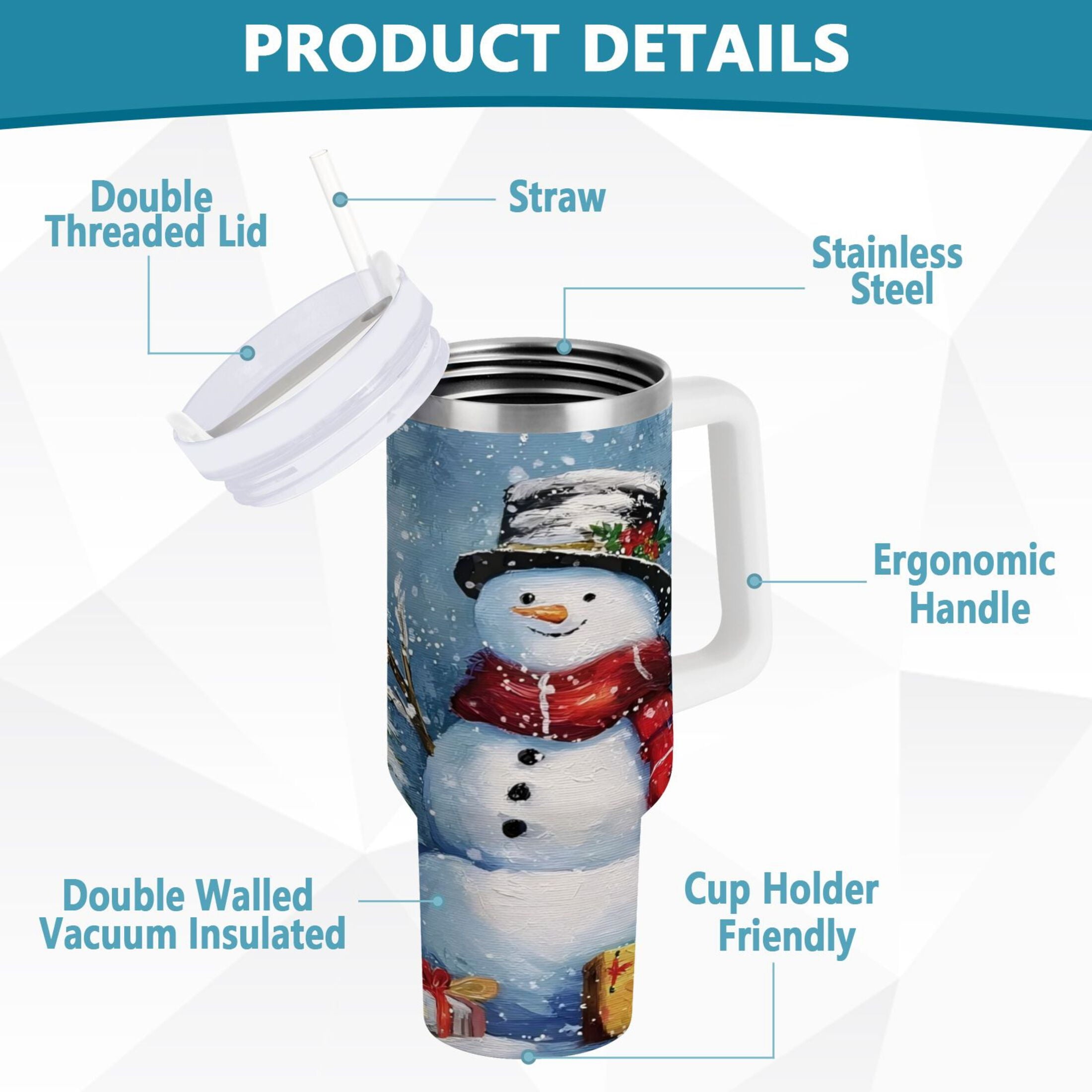 30 oz Insulated Stainless Steel Tumbler Double Wall Stainless Steel Tumbler with 2-Way Drinking Christmas Scene with Snowman - Pick 310