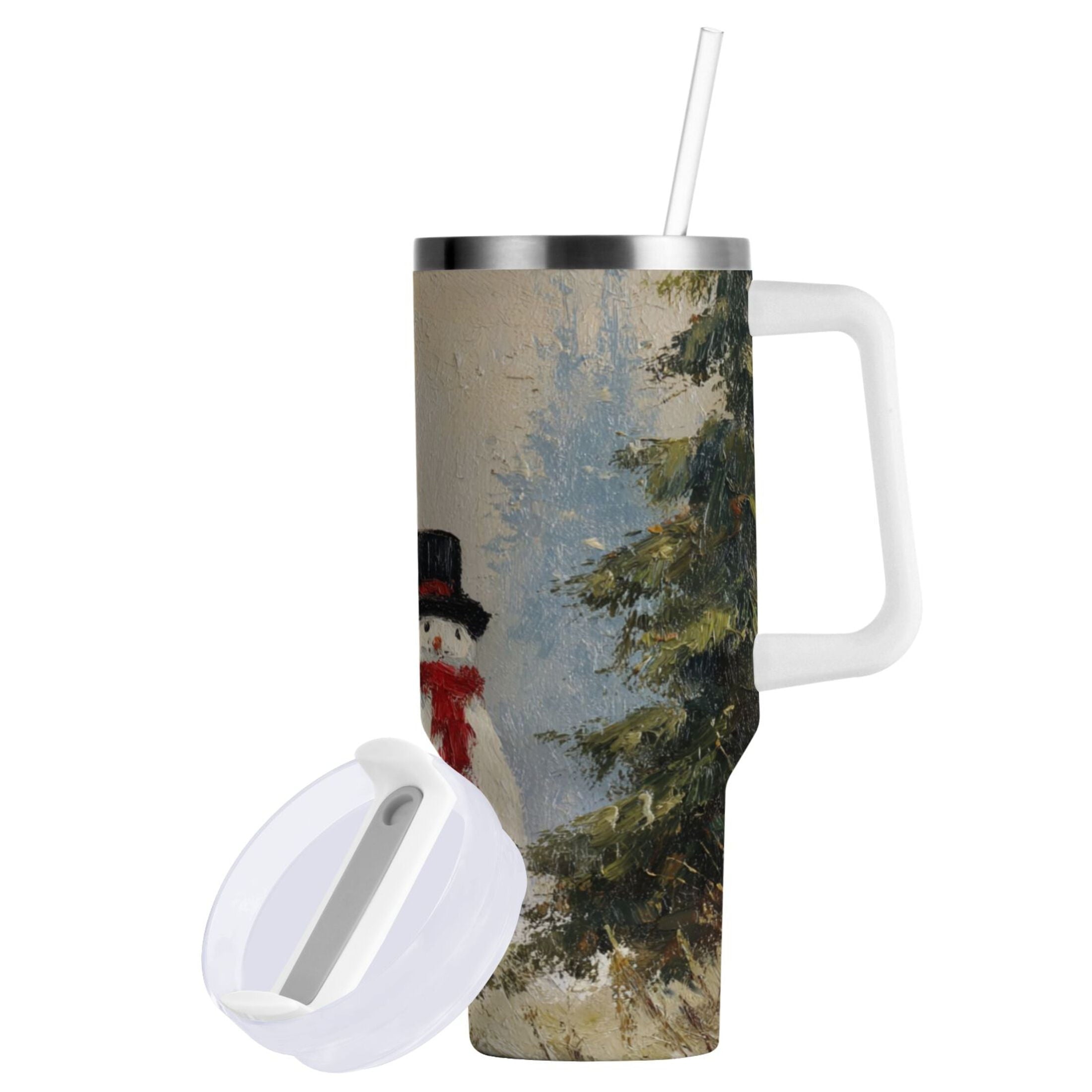40 oz Insulated Stainless Steel Tumbler Double Wall Stainless Steel Tumbler with 2-Way Drinking Moody Snowman Couple - Pick 535
